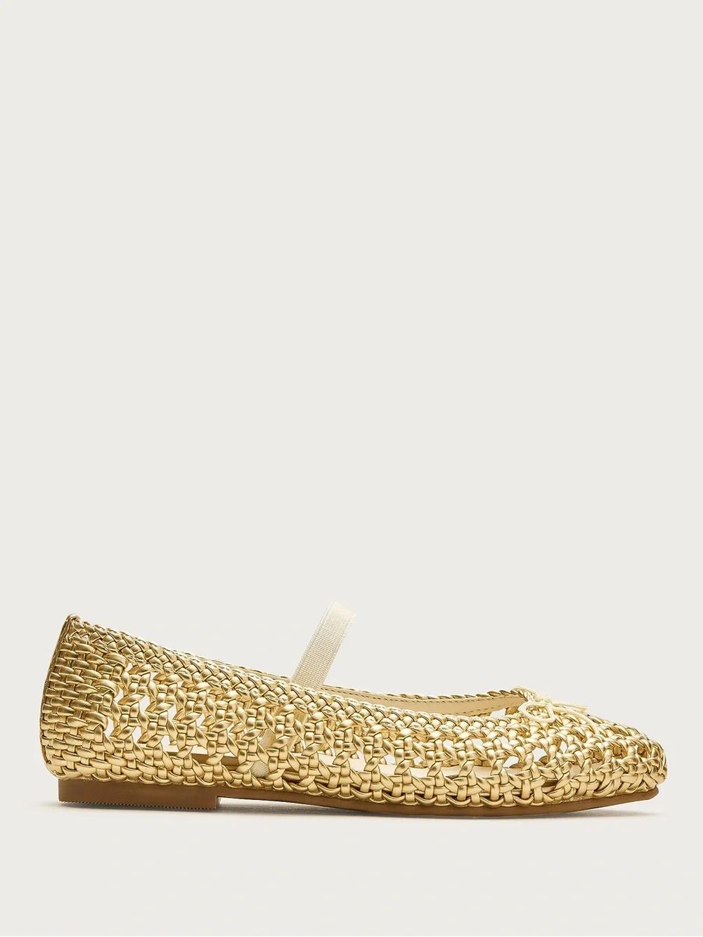 Crewcuts New Girls' Basketweave Ballet Flats Size 10 in Metallic Honey w/Strap